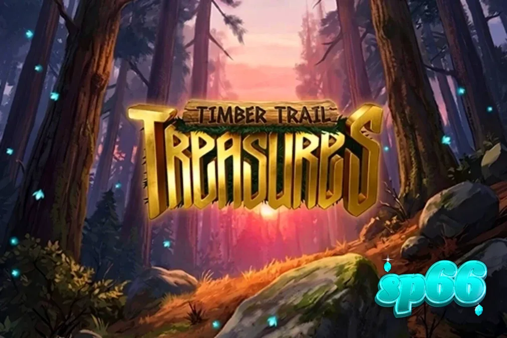Pemandangan hutan mistis dengan simbol penebang kayu dan hewan liar di slot Timber Trail Treasures